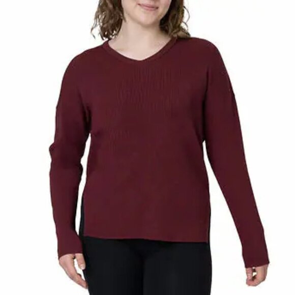 NWOT Elle V-neck Knit Long Sleeve Sweater | Burgundy - Picture 1 of 7